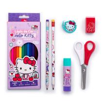 Kit Escolar Hello Kitty 6 Peças 12 Lápis de Cor Leo & Leo