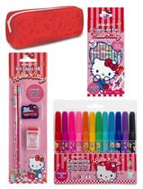 Kit Escolar Hello Kitty Estojo-Vermelho Silicone Lápis Hb Hidrocor