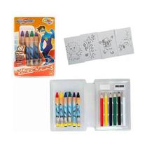 Kit Escolar Hero Squad 18 Peças Giz Lápis Desenhos Borracha Kit Escolar Hero Squad 18 Peças Giz Lápis Desenhos Borracha