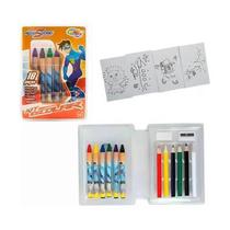 Kit Escolar Hero Squad 18 Peças Giz Lápis Desenhos Borracha
