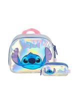 Kit Escolar Holográfico Lilo Stitch Lancheira +Estojo Triplo