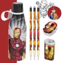 Kit Escolar Homem de Ferro Vingadores Lápis Borracha Apontador + Copo 530ml Plasútil Infantil Ensino Fundamental 6pc Kit Escolar Homem de Ferro Vingadores Lápis Borracha Apontador + Copo 530ml Plasútil Infantil Ensino Fundamental 6pc