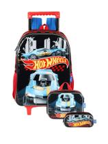 Kit Escolar Hot Wheels Mochila Costas e Rodas Lancheira Estojo