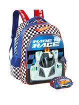 Kit Escolar Hot Wheels Mochila de Costas + Estojo Triplo