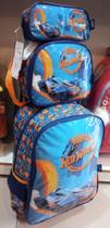 Kit escolar hotwheels mochila com 2 repartiçoes grande, lancheira e porta lapis, duas rodinhas