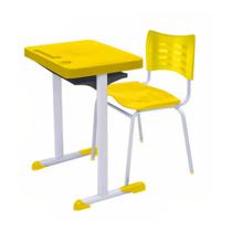 Kit Escolar Individual (Mesa e Cadeira) ADULTO TAMPO PLÁSTICO - COR AMARELO - MRPLAST - 54003