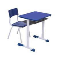 Kit Escolar Individual Mesa e Cadeira com Porta Livros Juvenil/Adulto cor Azul
