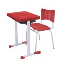 Kit Escolar Individual VERMELHO (Mesa e Cadeira) ADULTO TAMPO PLÁSTICO - COR VERMELHO - MRPLAST - 54002