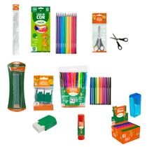 Kit Escolar Infantil 34 Itens Completo Lápis Cor Canetinhas