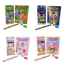 Kit Escolar Infantil Aula de Artes Com 12 Lápis de Cor e Caderno de Desenho Dinossauros e Unicórnios Kit Escolar Infantil Aula de Artes Com 12 Lápis de Cor e Caderno de Desenho Dinossauros e Unicórnios
