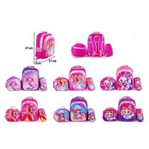 Kit Escolar Infantil Bolsa Lancheira Estojo Estampas 3D Menina e Menino com luzes