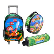 Kit Escolar Infantil C/ Mochila de Rodinhas + Lancheira Térmica + Estojo Meninos Masculino Personagem Resistente