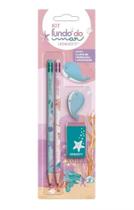 Kit Escolar Infantil com 2 Lápis HB Apontador Borracha LeoLeo Fundo do Mar