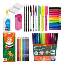 Kit Escolar Infantil Completo Lápis De Cor Canetinhas