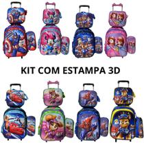 Kit Escolar Infantil Completo Mochila De Carrinho Lancheira E EstojoEstampa3D Personagens