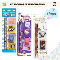 Kit Escolar Infantil de Escrita com Personagens Encantadoras (4 Peças)