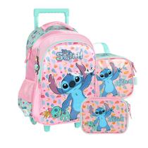 Kit Escolar Infantil Juvenil Mochila de Rodinha Stitch Com Lancheira e Estojo - Luxcel Original