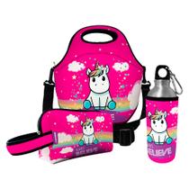 Kit Escolar Infantil Lancheira Térmica + Necessaire Plus + Squeeze de Alumínio ISOPRENE Always Believe