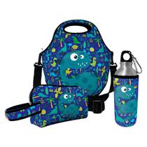 Kit Escolar Infantil Lancheira Térmica + Necessaire Plus + Squeeze de Alumínio ISOPRENE Dinossauro-Kids