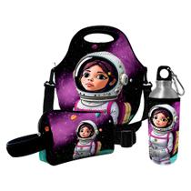 Kit Escolar Infantil Lancheira Térmica + Necessaire Plus + Squeeze de Alumínio ISOPRENE Menina Astronauta