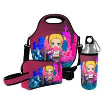 Kit Escolar Infantil Lancheira Térmica + Necessaire Plus + Squeeze de Alumínio ISOPRENE Menina Louca