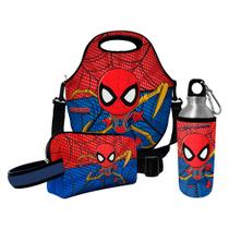 Kit Escolar Infantil Lancheira Térmica + Necessaire Plus + Squeeze de Alumínio ISOPRENE Menino Aranha