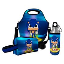 Kit Escolar Infantil Lancheira Térmica + Necessaire Plus + Squeeze de Alumínio ISOPRENE Menino Sônico
