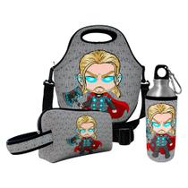 Kit Escolar Infantil Lancheira Térmica + Necessaire Plus + Squeeze de Alumínio ISOPRENE Menino Trovão