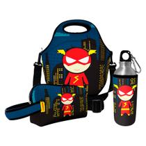 Kit Escolar Infantil Lancheira Térmica + Necessaire Plus + Squeeze de Alumínio ISOPRENE Super Velocista