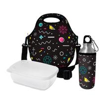 Kit Escolar Infantil Lancheira Térmica + Pote Marmita + Squeeze de Alumínio ISOPRENE Abstrato Black Kit Escolar Infantil Lancheira Térmica + Pote Marmita + Squeeze de Alumínio ISOPRENE Abstrato Black