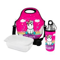 Kit Escolar Infantil Lancheira Térmica + Pote Marmita + Squeeze de Alumínio ISOPRENE Always Believe