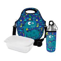 Kit Escolar Infantil Lancheira Térmica + Pote Marmita + Squeeze de Alumínio ISOPRENE Dinossauro-Kids
