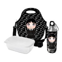 Kit Escolar Infantil Lancheira Térmica + Pote Marmita + Squeeze de Alumínio ISOPRENE Menina Addams