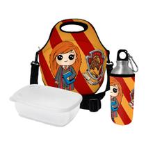 Kit Escolar Infantil Lancheira Térmica + Pote Marmita + Squeeze de Alumínio ISOPRENE Menina Bruxa
