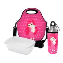 Kit Escolar Infantil Lancheira Térmica + Pote Marmita + Squeeze de Alumínio ISOPRENE Menina Frutinha