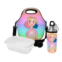 Kit Escolar Infantil Lancheira Térmica + Pote Marmita + Squeeze de Alumínio ISOPRENE Menina Lobo