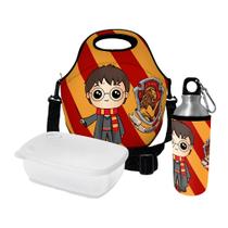 Kit Escolar Infantil Lancheira Térmica + Pote Marmita + Squeeze de Alumínio ISOPRENE Menino Bruxo