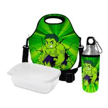 Kit Escolar Infantil Lancheira Térmica + Pote Marmita + Squeeze de Alumínio ISOPRENE Menino Golias Verde