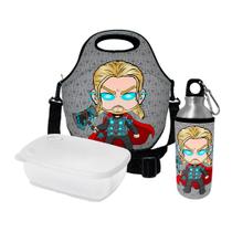 Kit Escolar Infantil Lancheira Térmica + Pote Marmita + Squeeze de Alumínio ISOPRENE Menino Trovão