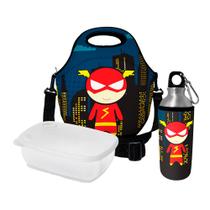 Kit Escolar Infantil Lancheira Térmica + Pote Marmita + Squeeze de Alumínio ISOPRENE Super Velocista Kit Escolar Infantil Lancheira Térmica + Pote Marmita + Squeeze de Alumínio ISOPRENE Super Velocista