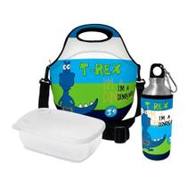 Kit Escolar Infantil Lancheira Térmica + Pote Marmita + Squeeze de Alumínio ISOPRENE T-Rex