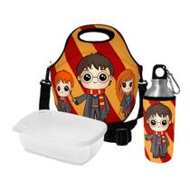 Kit Escolar Infantil Lancheira Térmica + Pote Marmita + Squeeze de Alumínio ISOPRENE Trio Bruxo