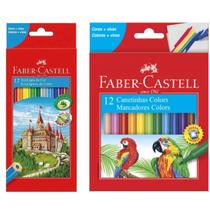 Kit Escolar Infantil Lápis de Cor + Canetinha Hidrográfica 12 Cores Faber-Castell
