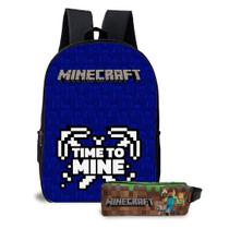 Kit Escolar Infantil Mochila Com Estojo Estampa Game Minecrafit Menino Menina Material Reforçado