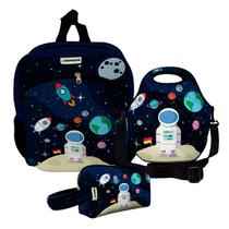 Kit Escolar Infantil Mochila de Costas + Lancheira Térmica + Necessaire Plus ISOPRENE Astronauta