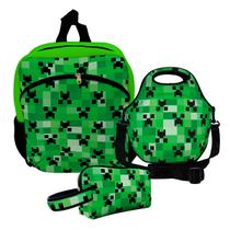 Kit Escolar Infantil Mochila de Costas + Lancheira Térmica + Necessaire Plus ISOPRENE Creeper Mine Kit Escolar Infantil Mochila de Costas + Lancheira Térmica + Necessaire Plus ISOPRENE Creeper Mine