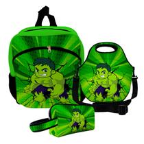 Kit Escolar Infantil Mochila de Costas + Lancheira Térmica + Necessaire Plus ISOPRENE Menino Golias Verde