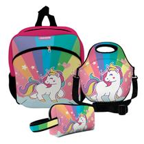 Kit Escolar Infantil Mochila de Costas + Lancheira Térmica + Necessaire Plus ISOPRENE Unicórnio Encantado