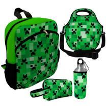 Kit Escolar Infantil Mochila de Costas + Lancheira Térmica + Necessaire Plus + Squeeze de Alumínio ISOPRENE Creeper Mine