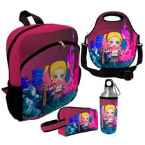 Kit Escolar Infantil Mochila de Costas + Lancheira Térmica + Necessaire Plus + Squeeze de Alumínio ISOPRENE Menina Louca